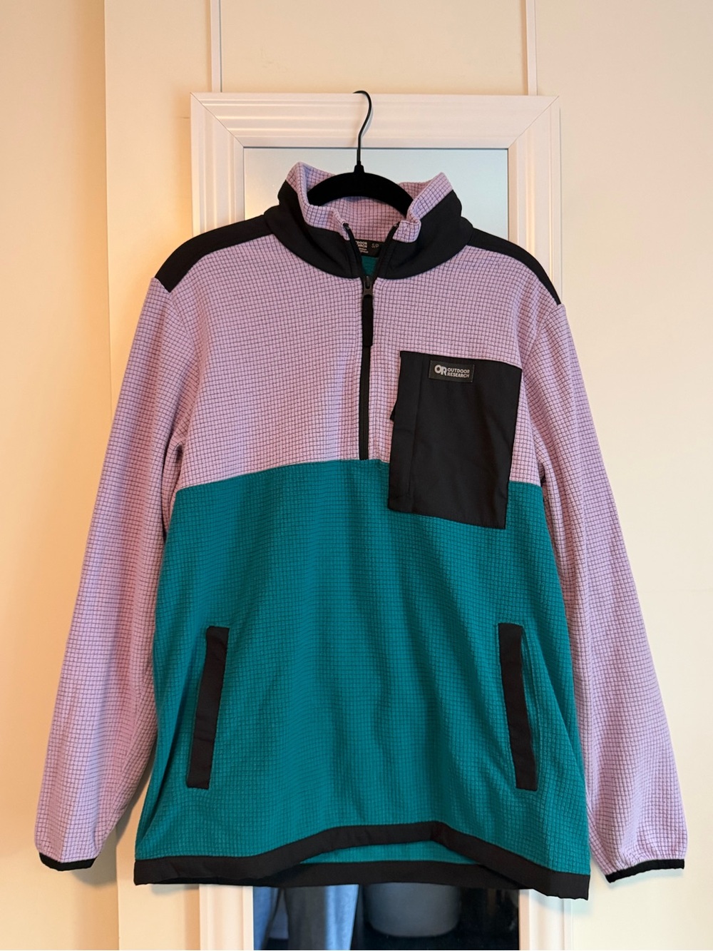 Outdoor Research Men’s Teal and Lavender Quarter-Zip Waffle Pullover